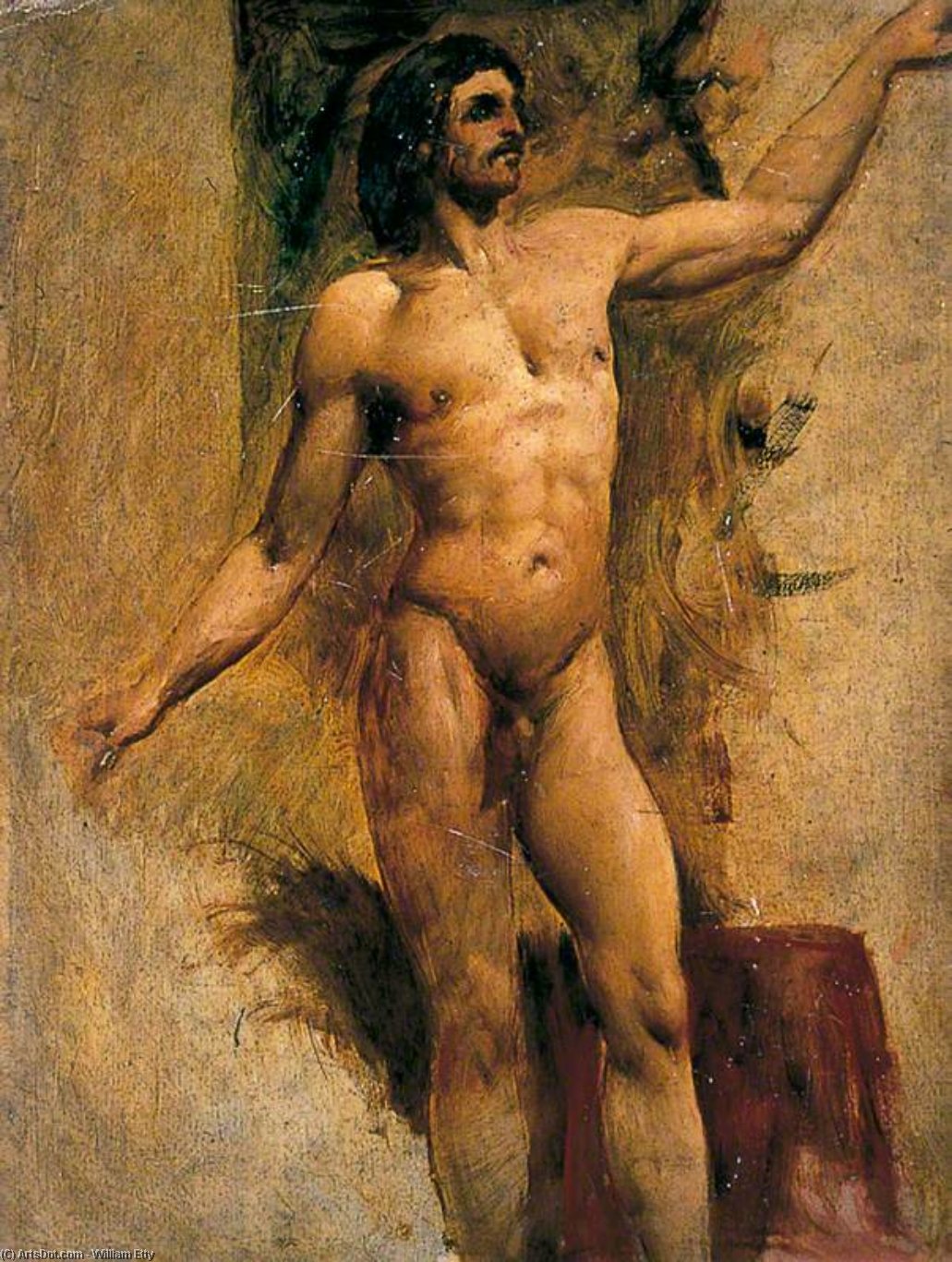 Wikioo.org - The Encyclopedia of Fine Arts - Painting, Artwork by William Etty - Bearded Male Nude With Left Arm Raised