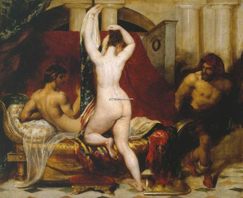 Wikioo.org - The Encyclopedia of Fine Arts - Painting, Artwork by William Etty - Candaules, King Of Lydia, Shews His Wife By Stealth To Gyges, One Of His Ministers, As She Goes To Bed