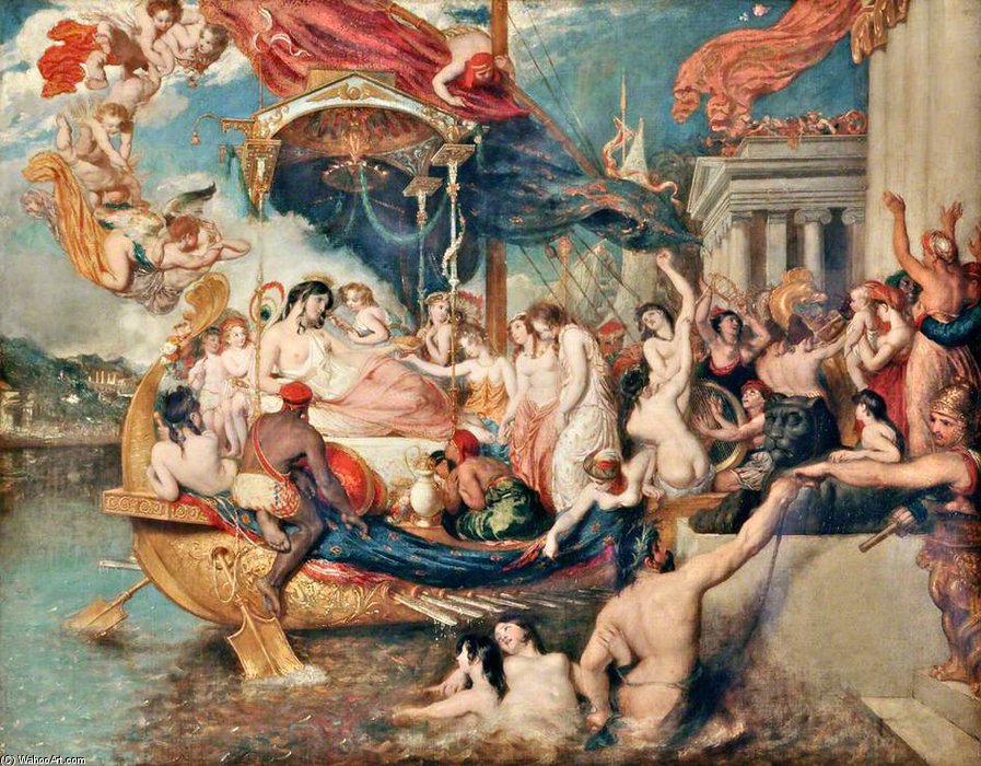 Wikioo.org – La Enciclopedia de las Bellas Artes - Pintura, Obras de arte de William Etty - Cleopatra's llegada en Cilicia