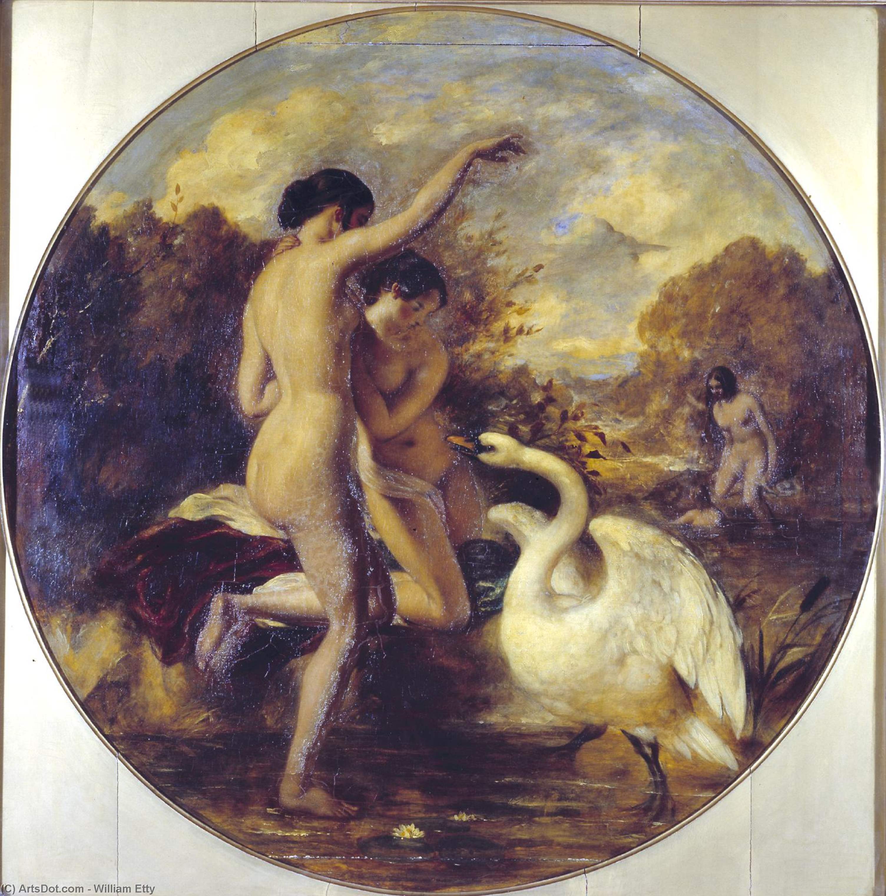 Wikioo.org - The Encyclopedia of Fine Arts - Painting, Artwork by William Etty - Female Bathers Surprised By A Swan