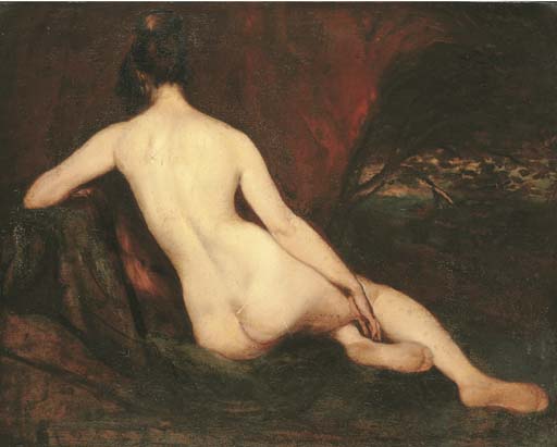 Wikioo.org - The Encyclopedia of Fine Arts - Painting, Artwork by William Etty - Female Nude, From Behind, Reclining In A Landscape
