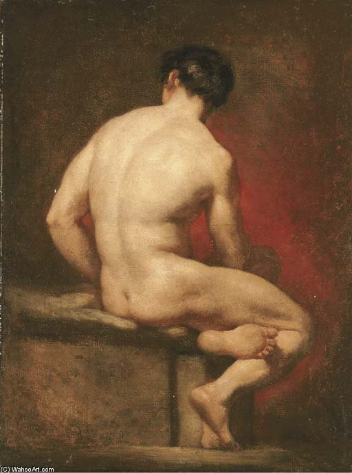 Wikioo.org – L'Encyclopédie des Beaux Arts - Peinture, Oeuvre de William Etty - nu masculin tirées  derrière  Assis