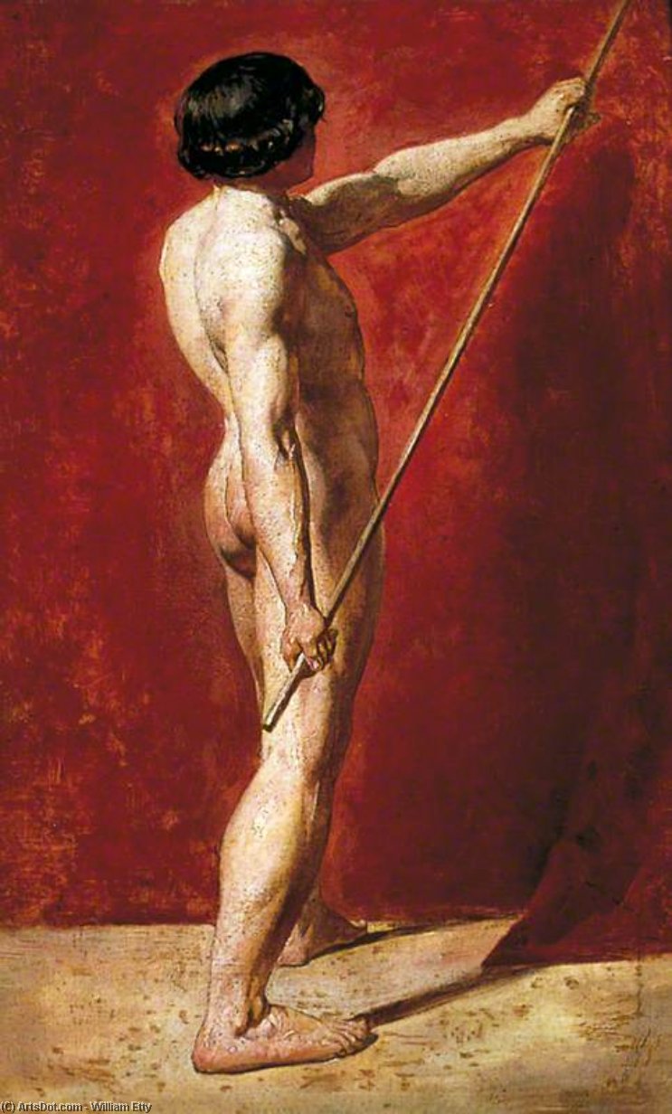 Wikioo.org - The Encyclopedia of Fine Arts - Painting, Artwork by William Etty - Male Nude With Staff