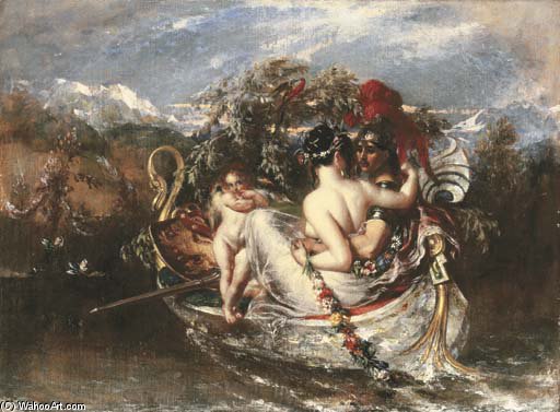 Wikioo.org - The Encyclopedia of Fine Arts - Painting, Artwork by William Etty - Phaedria And Cymochles On The Idle Lake