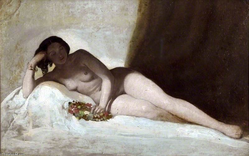 WikiOO.org - אנציקלופדיה לאמנויות יפות - ציור, יצירות אמנות William Etty - Reclining Figure With A Chaplet Of Flowers