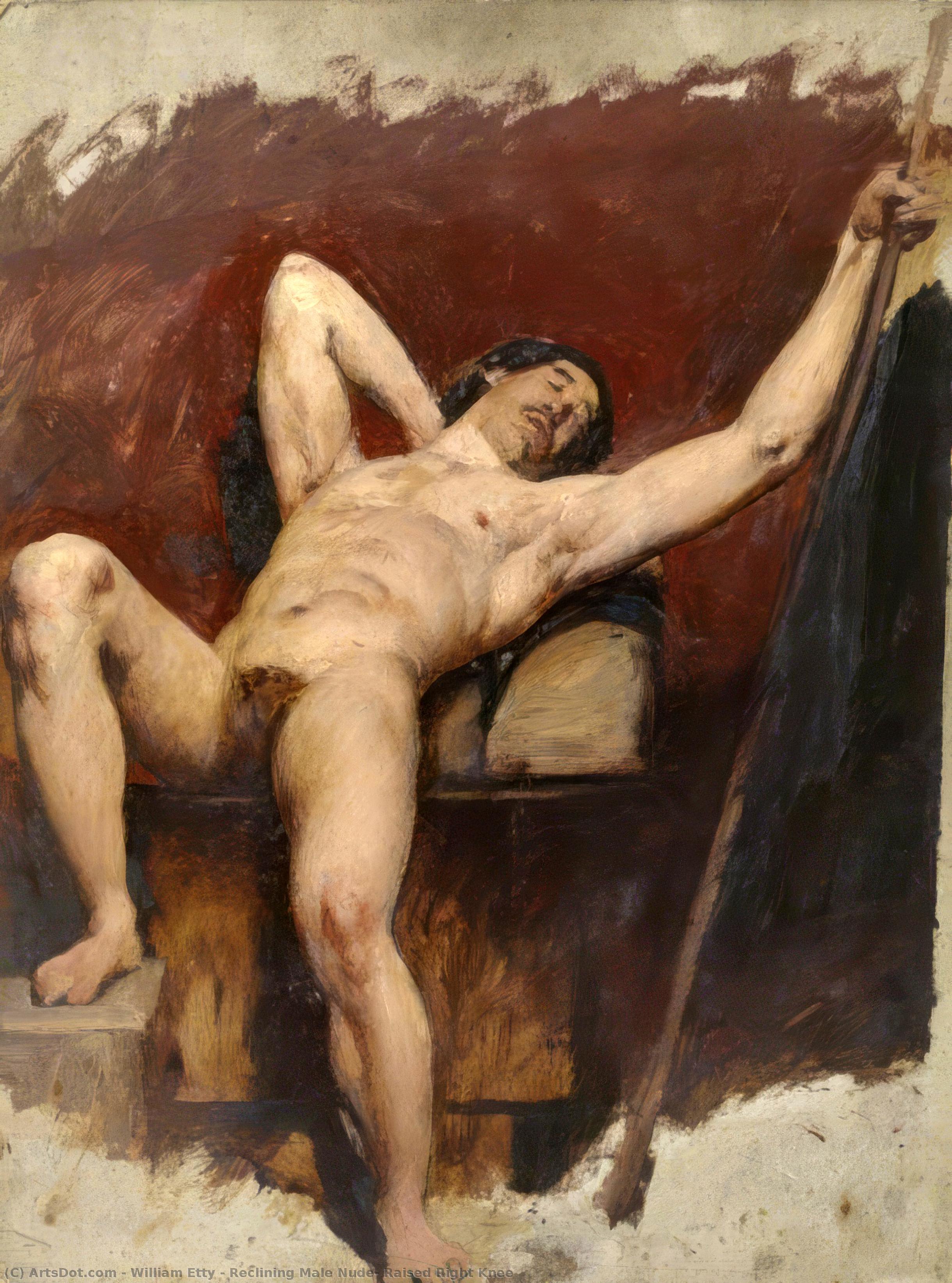 Wikioo.org - The Encyclopedia of Fine Arts - Painting, Artwork by William Etty - Reclining Male Nude, Raised Right Knee