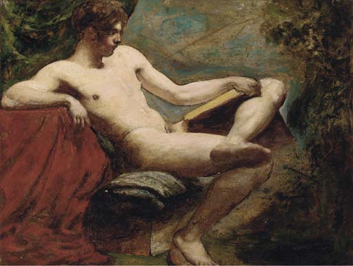 Wikioo.org - Die Enzyklopädie bildender Kunst - Malerei, Kunstwerk von William Etty - studio von a nackt jugend lektüre a buch