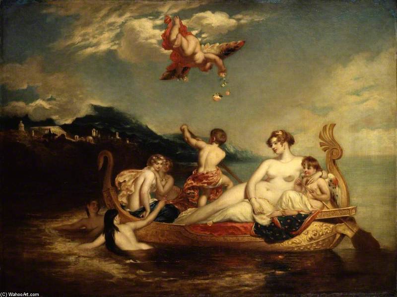 Wikioo.org - สารานุกรมวิจิตรศิลป์ - จิตรกรรม William Etty - The Coral Finder - Venus And Her Youthful Satellites, Replica