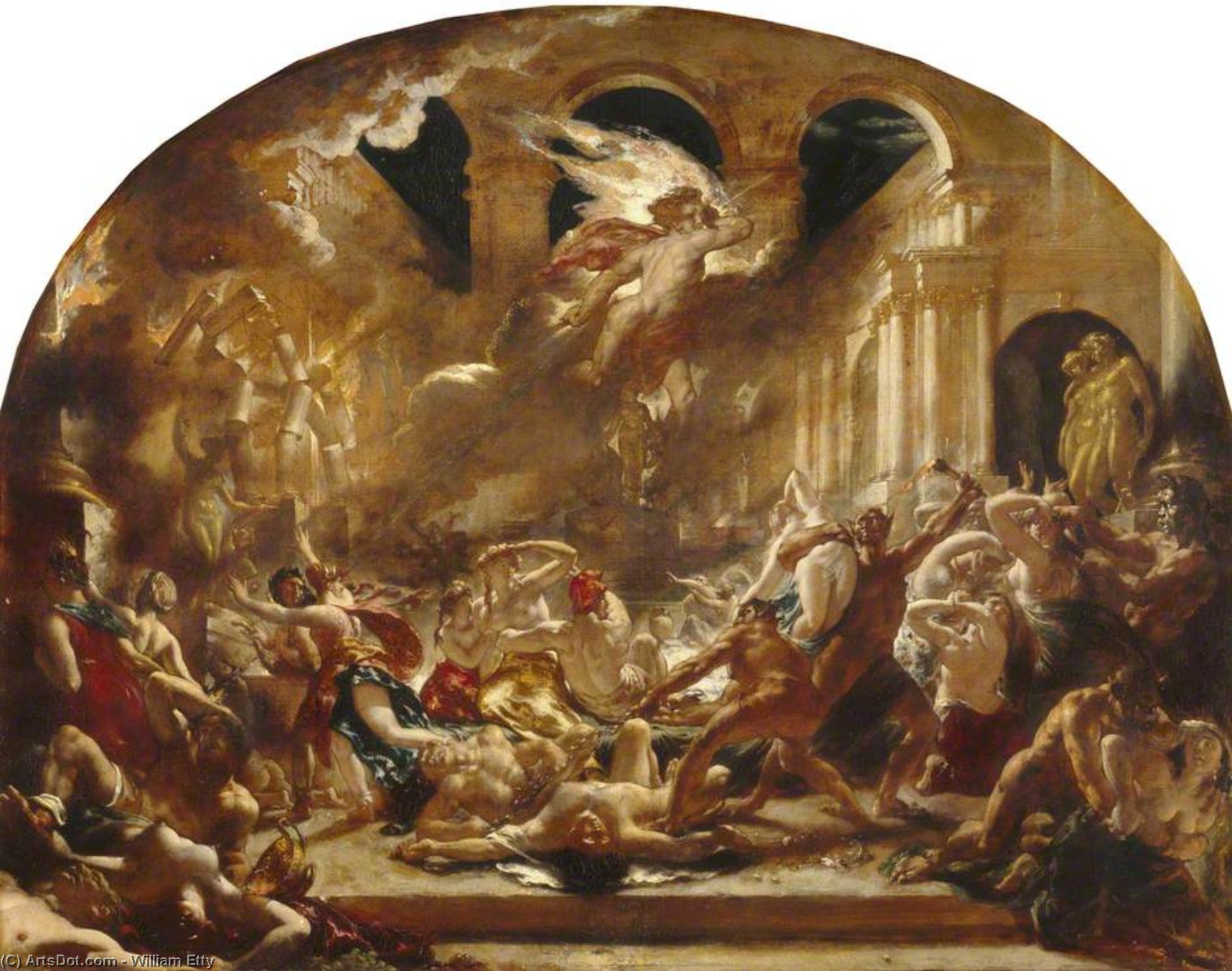 Wikioo.org - The Encyclopedia of Fine Arts - Painting, Artwork by William Etty - The Destroying Angel And Daemons Of Evil Interrupting The Orgies Of The Vicious And Intemperate