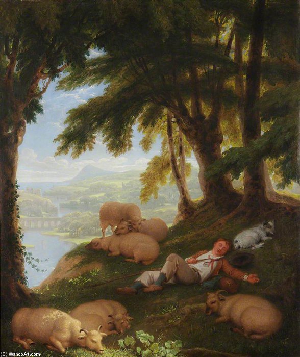 Wikioo.org - The Encyclopedia of Fine Arts - Painting, Artwork by William Frederick Witherington - Shepherd And Sheep On A Hillside