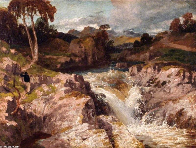 Wikioo.org - The Encyclopedia of Fine Arts - Painting, Artwork by William Havell - Skelwith Force, Cumbria, Langdale Pikes In The Distance