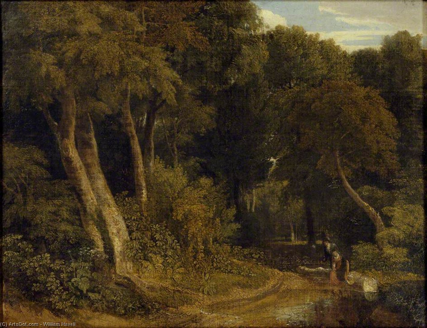 Wikioo.org - The Encyclopedia of Fine Arts - Painting, Artwork by William Havell - Wooded Landscape With Sheep
