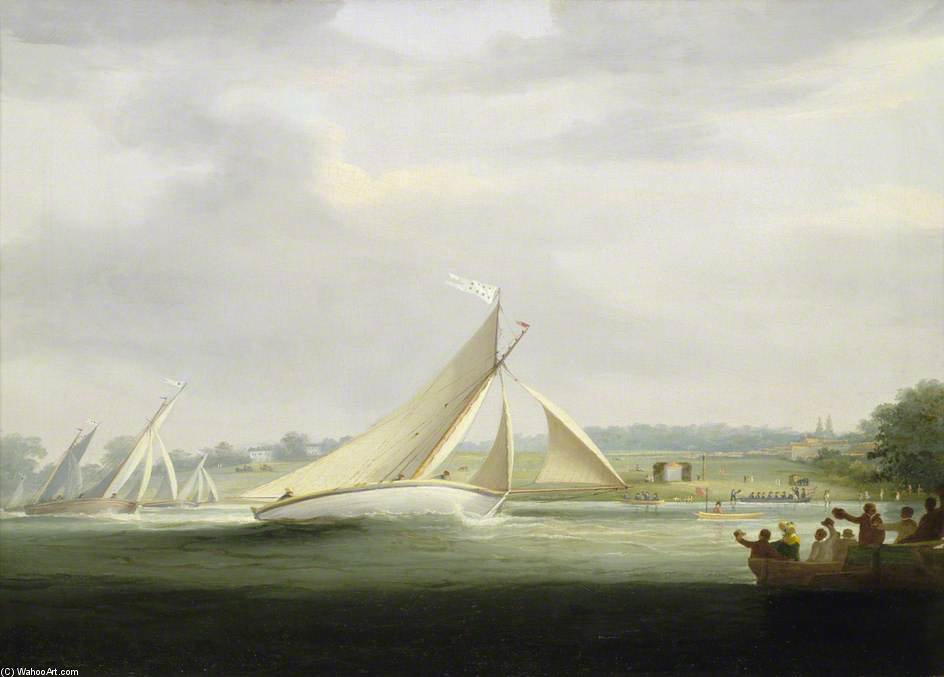 Wikioo.org - The Encyclopedia of Fine Arts - Painting, Artwork by William Havell - Yachts Of The Cumberland Society Racing On The Thames -