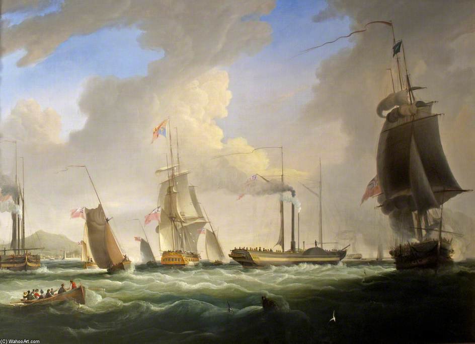 WikiOO.org - Encyclopedia of Fine Arts - Maalaus, taideteos William John Huggins - George Iv On Board The 'lightning', The First Post Office Steam Packet To Dublin