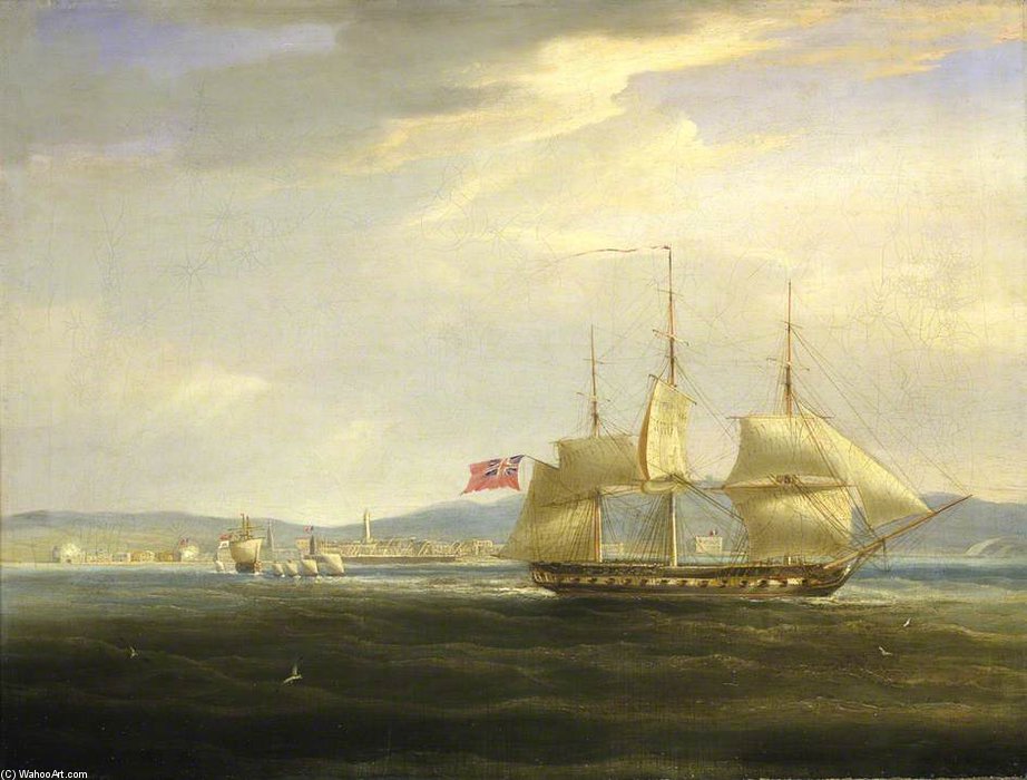 Wikioo.org - The Encyclopedia of Fine Arts - Painting, Artwork by William John Huggins - Hms 'mercury' Cuts Out The French Gunboat 'leda' From Rovigno