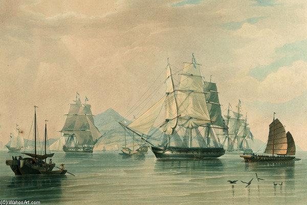 Wikioo.org - The Encyclopedia of Fine Arts - Painting, Artwork by William John Huggins - Opium Ships At Lintin