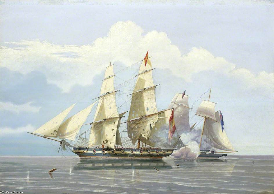 Wikioo.org - The Encyclopedia of Fine Arts - Painting, Artwork by William John Huggins - The Capture Of The Slaver 'formidable' By Hms 'buzzard'