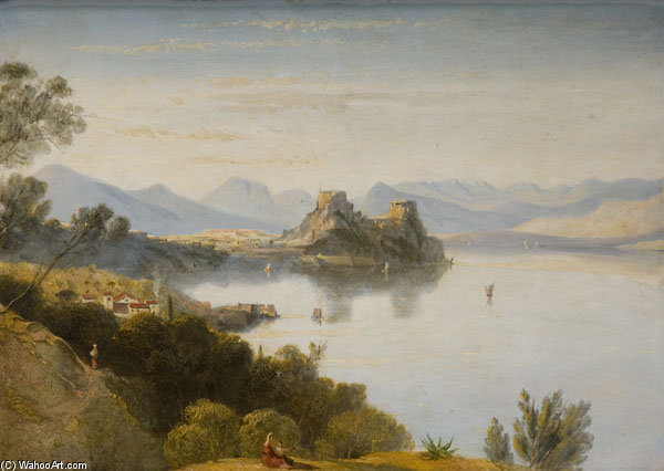 WikiOO.org - Güzel Sanatlar Ansiklopedisi - Resim, Resimler William Linton - Albanian Mountains With Corfu In Distance