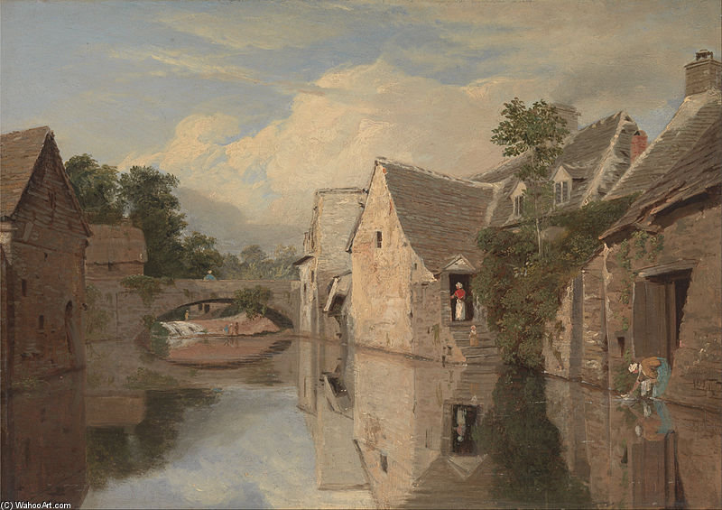 Wikioo.org - The Encyclopedia of Fine Arts - Painting, Artwork by William Linton - Cottages By A River