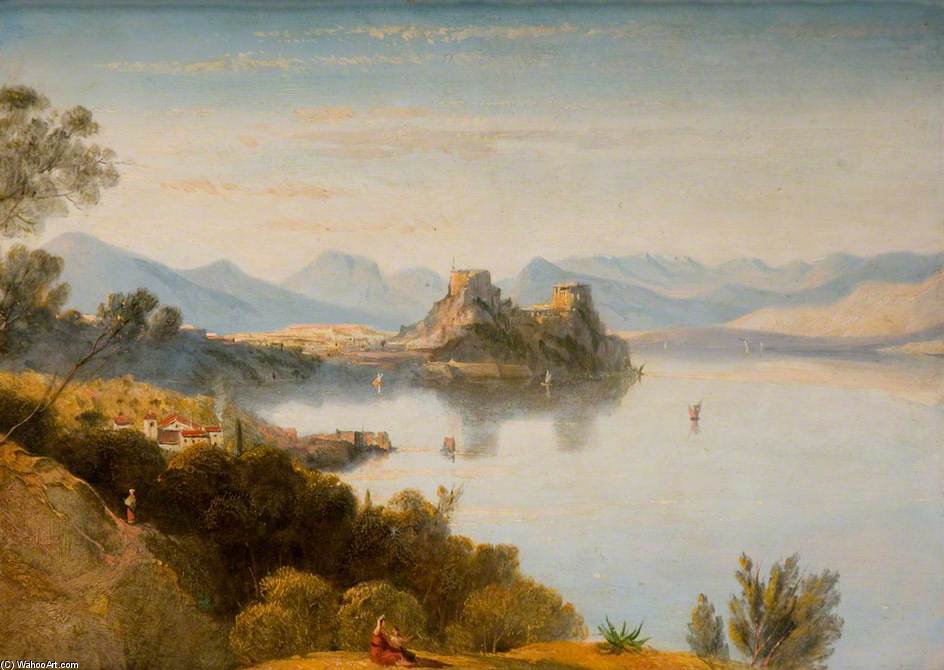 Wikioo.org - The Encyclopedia of Fine Arts - Painting, Artwork by William Linton - The Albanian Mountains With Corfu In The Distance