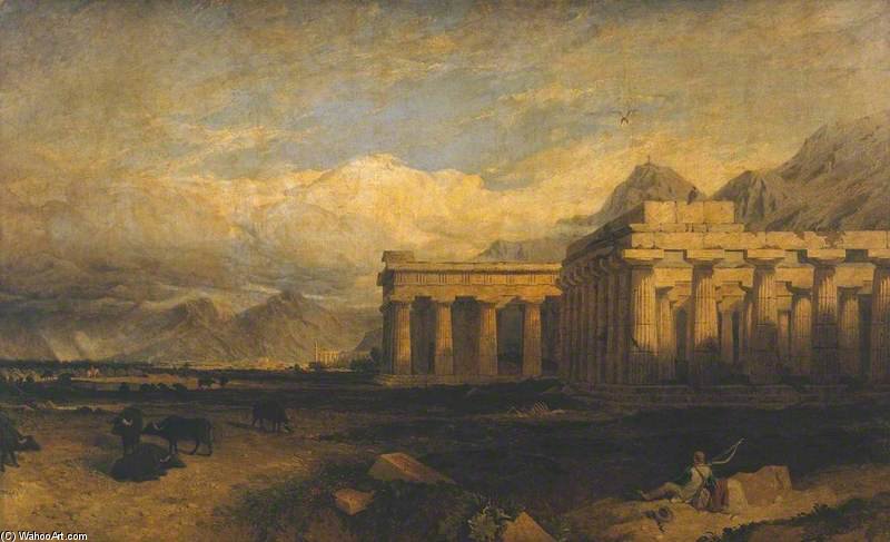 Wikioo.org – L'Enciclopedia delle Belle Arti - Pittura, Opere di William Linton - I templi di Paestum