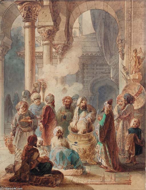 Wikioo.org - The Encyclopedia of Fine Arts - Painting, Artwork by Adrien Dauzats - A Pagan Sacrifice In An Ottoman Palace