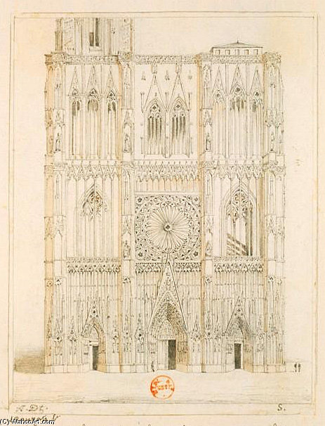 Wikioo.org - The Encyclopedia of Fine Arts - Painting, Artwork by Adrien Dauzats - Facade Of The Cathedral Of Strasbourg Without Tower