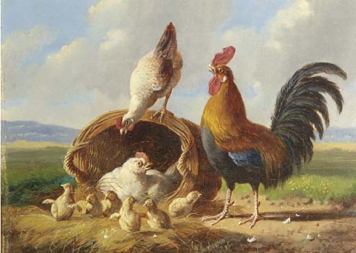 Wikioo.org – L'Enciclopedia delle Belle Arti - Pittura, Opere di Albertus Verhoesen - a gallo polli e le pulcini di fatto un paesaggio