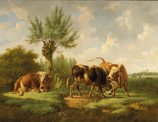 WikiOO.org - Енциклопедия за изящни изкуства - Живопис, Произведения на изкуството Albertus Verhoesen - Bulls Fighting