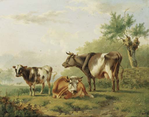 Wikioo.org - Encyklopedia Sztuk Pięknych - Malarstwo, Grafika Albertus Verhoesen - Cows By A Fence
