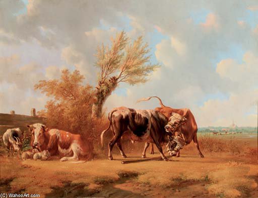 WikiOO.org - 백과 사전 - 회화, 삽화 Albertus Verhoesen - Fighting Bulls -