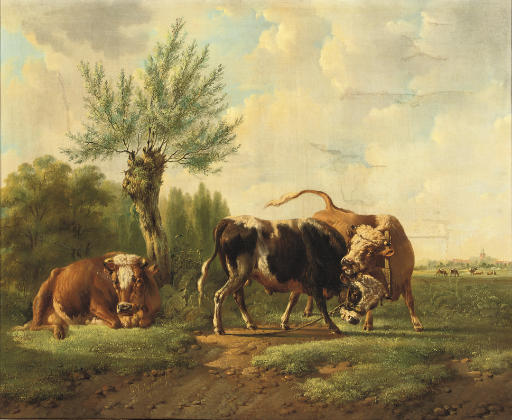 WikiOO.org - 백과 사전 - 회화, 삽화 Albertus Verhoesen - Fighting Bulls