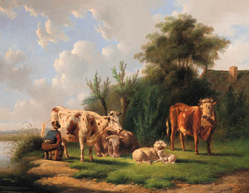 WikiOO.org - Εγκυκλοπαίδεια Καλών Τεχνών - Ζωγραφική, έργα τέχνης Albertus Verhoesen - Milking The Cow