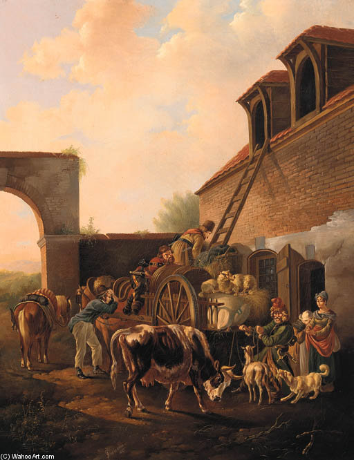 Wikioo.org - The Encyclopedia of Fine Arts - Painting, Artwork by Albertus Verhoesen - Peasants Loading Hay