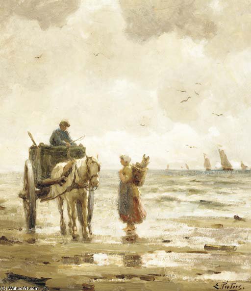 WikiOO.org - Encyclopedia of Fine Arts - Maľba, Artwork Evert Pieters - Gathering Driftwood On The Beach
