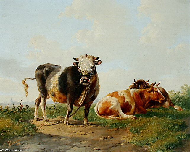 Wikioo.org - The Encyclopedia of Fine Arts - Painting, Artwork by Albertus Verhoesen - Three Cows
