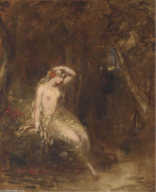 Wikioo.org - The Encyclopedia of Fine Arts - Painting, Artwork by Alfred Joseph Woolmer - A Nymph At The Waters Edge
