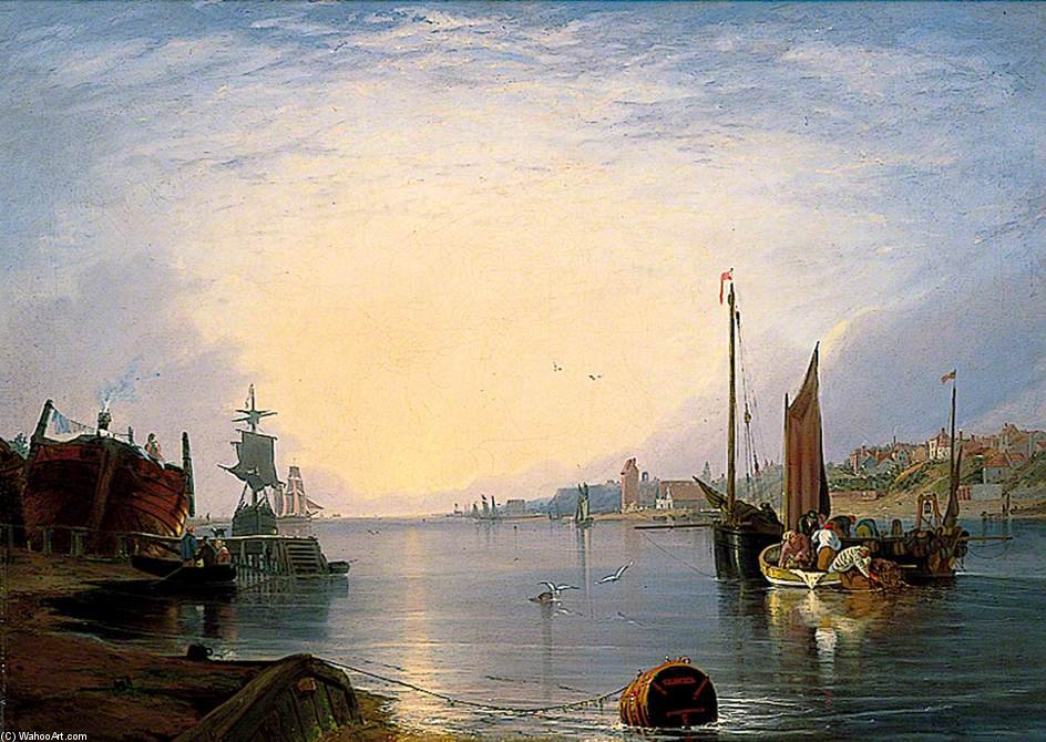 Wikioo.org – La Enciclopedia de las Bellas Artes - Pintura, Obras de arte de Alfred Stannard - Gorleston Harbour, Norfolk