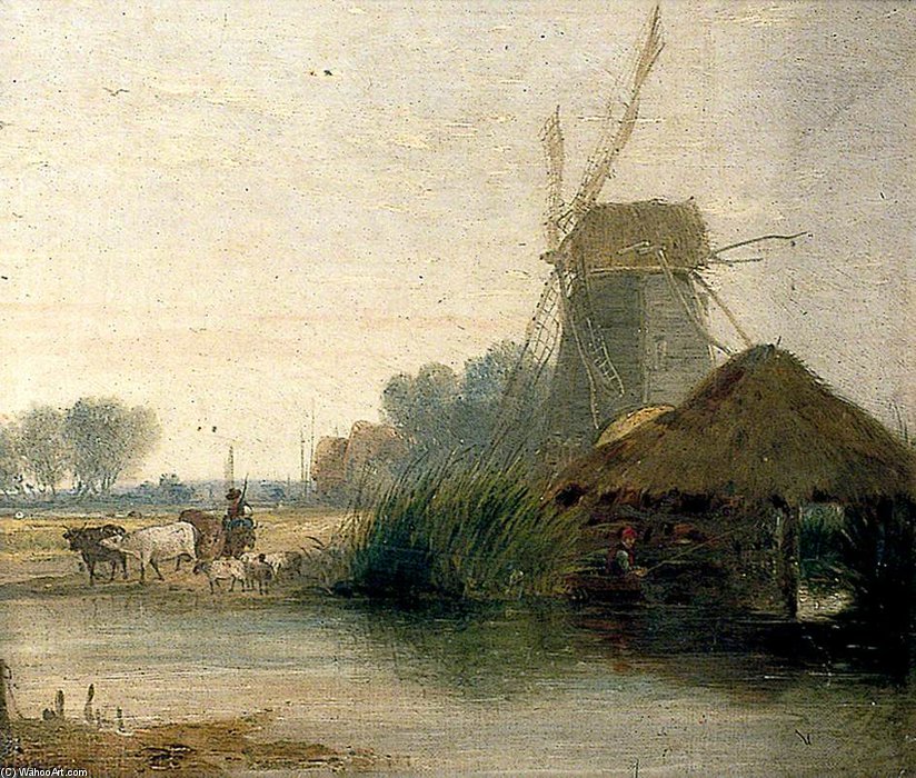 Wikioo.org - The Encyclopedia of Fine Arts - Painting, Artwork by Alfred Stannard - River Scene With Mill
