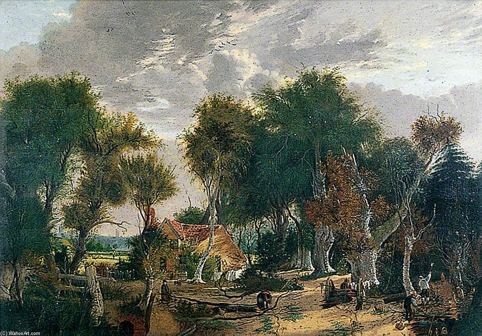 Wikioo.org - The Encyclopedia of Fine Arts - Painting, Artwork by Alfred Stannard - Scene In Crown Point Wood With Woodcutters