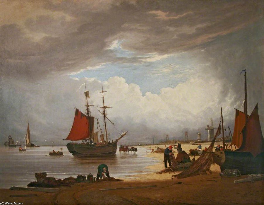 Wikioo.org - The Encyclopedia of Fine Arts - Painting, Artwork by Alfred Stannard - Yarmouth Beach, Norfolk