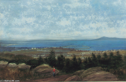 WikiOO.org - Енциклопедия за изящни изкуства - Живопис, Произведения на изкуството Andrew Nicholl - Dun Laoghaire Harbour And Dublin Bay From Killiney Hill