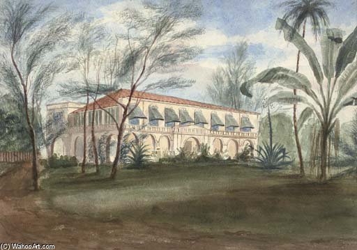 Wikioo.org - สารานุกรมวิจิตรศิลป์ - จิตรกรรม Andrew Nicholl - View Of James Emerson Tennent's House In Ceylon