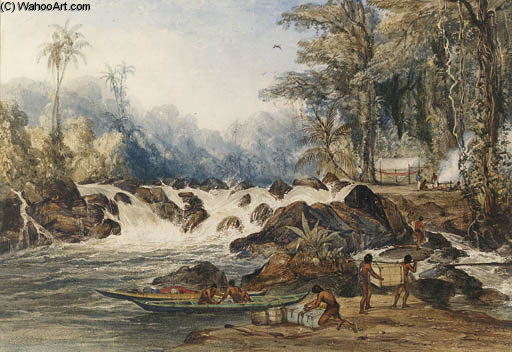 Wikioo.org - The Encyclopedia of Fine Arts - Painting, Artwork by Charles Bentley - Christmas Cataract On The River Berbice, Guiana