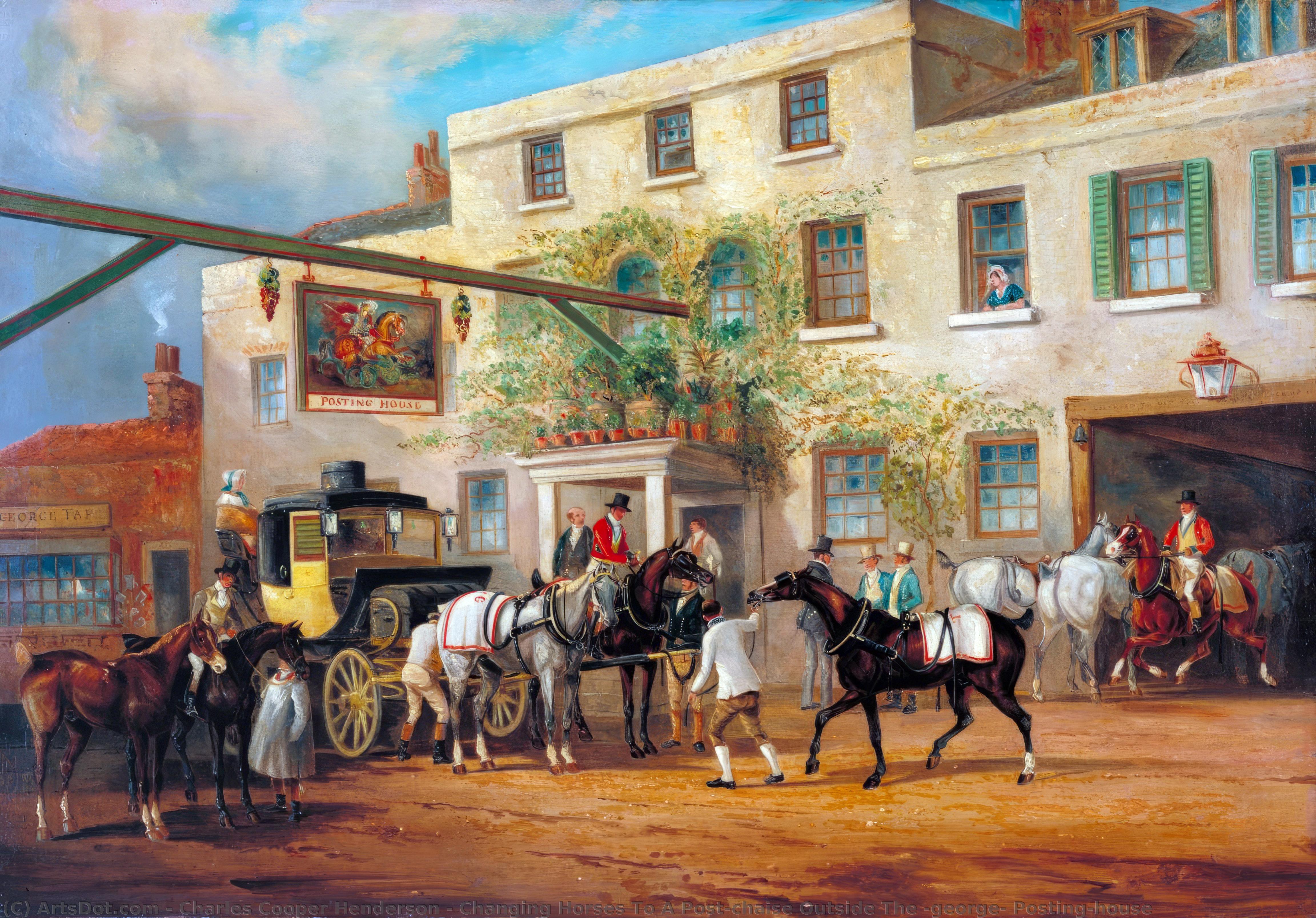 Wikioo.org - The Encyclopedia of Fine Arts - Painting, Artwork by Charles Cooper Henderson - Changing Horses To A Post-chaise Outside The 'george' Posting-house
