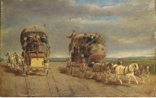Wikioo.org - The Encyclopedia of Fine Arts - Painting, Artwork by Charles Cooper Henderson - London To York Coaches Passing