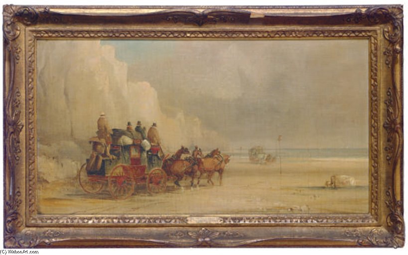Wikioo.org - The Encyclopedia of Fine Arts - Painting, Artwork by Charles Cooper Henderson - London-dover Mail Coach Ferrying A River; And A Companion Painting