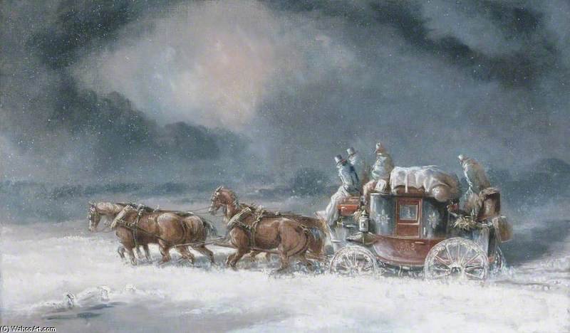 WikiOO.org - Güzel Sanatlar Ansiklopedisi - Resim, Resimler Charles Cooper Henderson - Mail Coach In A Snowstorm