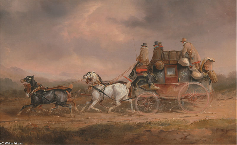 Wikioo.org - The Encyclopedia of Fine Arts - Painting, Artwork by Charles Cooper Henderson - Mail Coaches On The Road- The Louth-london Royal Mail Progressing At Speed