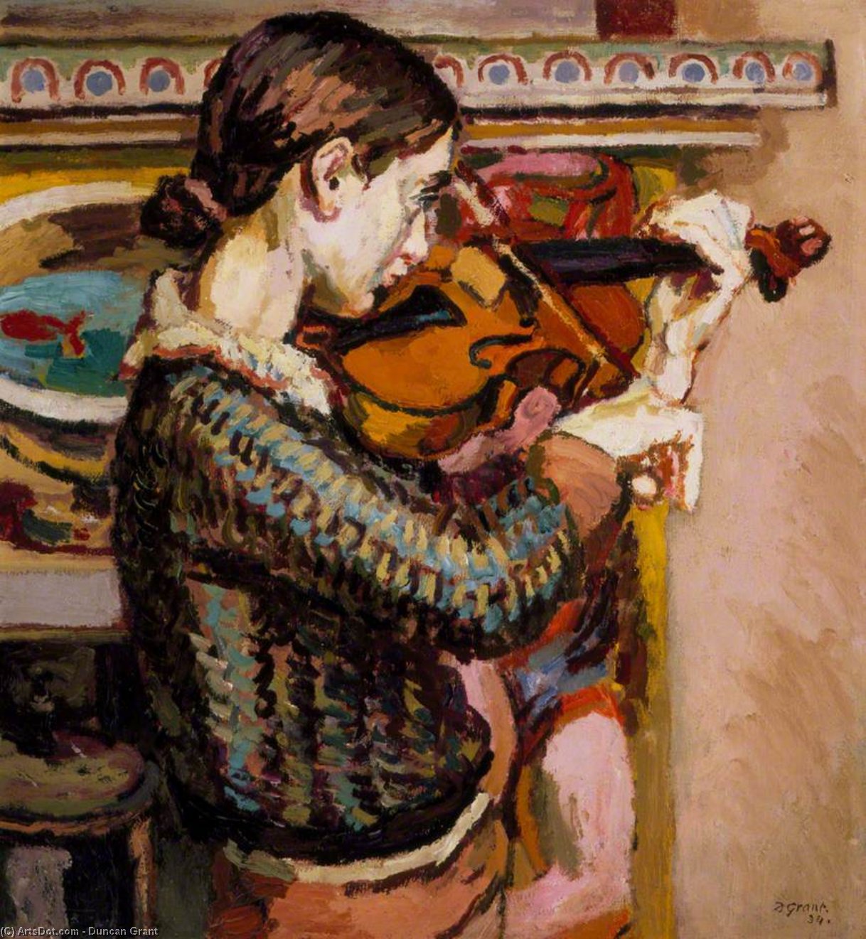 WikiOO.org - Encyclopedia of Fine Arts - Schilderen, Artwork Duncan Grant - Angelica Playing The Violin